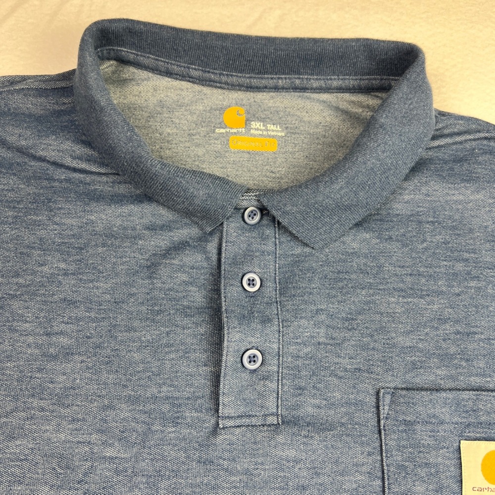 Carhartt Mens 3XL Tall Blue Heathered Short Sleeve Pocket Polo Original Shirt - Picture 2 of 7